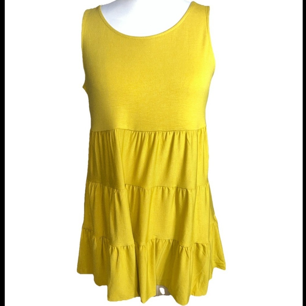 Zenana Womens Babydoll‎ Tank Dress Mustard Yellow Scoop Neck  Cotton Blend Large